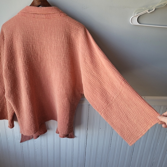 NWOT 100% Cotton Seersucker Oversized Coral Tie Front Kimono Sweater - Picture 15 of 15